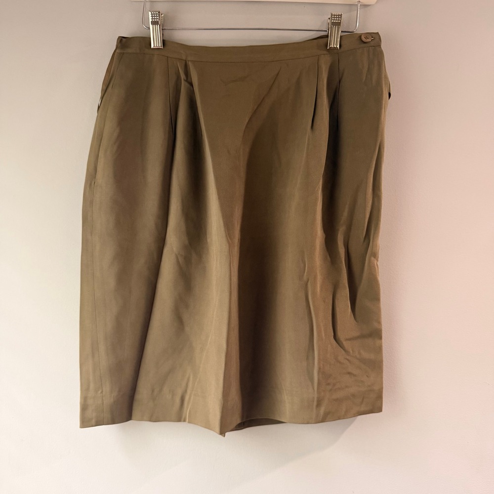 Soliloquy Silk Pleated Shorts Women 10 Olive Green Excellent High Rise Culottes